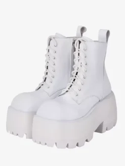 Gothic Lolita Boots White Lace up Square Toe PU Leather Lolita Footwear