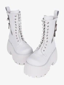 Gothic Lolita Boots White PU Round Toe PU Leather Lolita Footwear