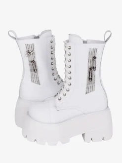 Gothic Lolita Boots White PU Round Toe PU Leather Lolita Footwear