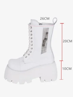 Gothic Lolita Boots White PU Round Toe PU Leather Lolita Footwear