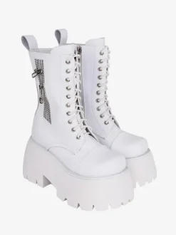 Gothic Lolita Boots White PU Round Toe PU Leather Lolita Footwear
