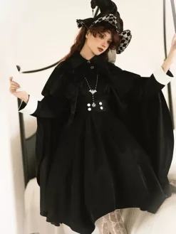 Gothic Lolita Cape Black Polyester Ruffles Winter Lolita Outwears