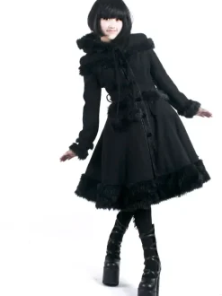 Gothic Lolita Coats Black Coat Pom Poms Overcoat Polyester Fall Lolita Outwears