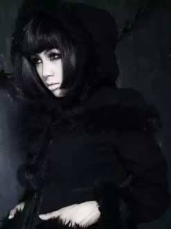 Gothic Lolita Coats Black Coat Pom Poms Overcoat Polyester Fall Lolita Outwears