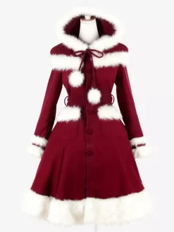 Gothic Lolita Coats Black Coat Pom Poms Overcoat Polyester Fall Lolita Outwears