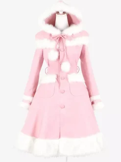 Gothic Lolita Coats Black Coat Pom Poms Overcoat Polyester Fall Lolita Outwears