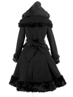 Gothic Lolita Coats Black Coat Pom Poms Overcoat Polyester Fall Lolita Outwears