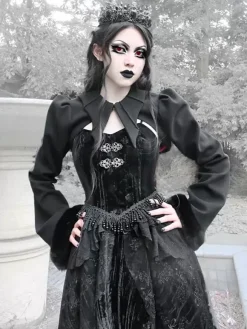 Gothic Lolita Coats Black Coat Overcoat Polyester Winter Lolita Outwears