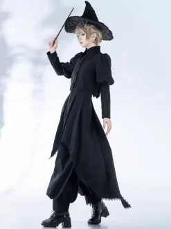 Gothic Lolita Coats Black Coat Bows Lace Ruffles Overcoat Polyester Fall Lolita Outwears