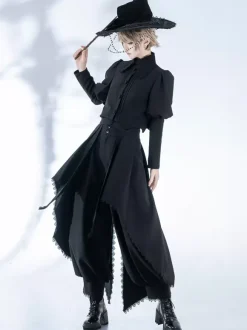 Gothic Lolita Coats Black Coat Bows Lace Ruffles Overcoat Polyester Fall Lolita Outwears