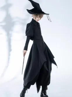 Gothic Lolita Coats Black Coat Bows Lace Ruffles Overcoat Polyester Fall Lolita Outwears