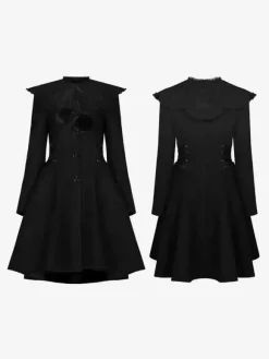 Gothic Lolita Coats Black Coat Pom Poms Overcoat Polyester Winter Lolita Outwears