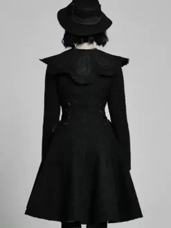 Gothic Lolita Coats Black Coat Pom Poms Overcoat Polyester Winter Lolita Outwears