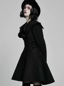 Gothic Lolita Coats Black Coat Pom Poms Overcoat Polyester Winter Lolita Outwears