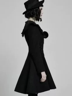 Gothic Lolita Coats Black Coat Pom Poms Overcoat Polyester Winter Lolita Outwears