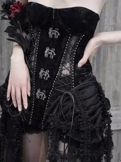 Gothic Lolita Corset For Women Black Lace Up Lace Polyester Lolita Dress
