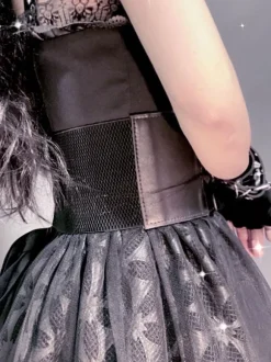 Gothic Lolita Cummerbund Metal Details Grommets Metallic PU Leather Miscellaneous Black Lolita Accessories