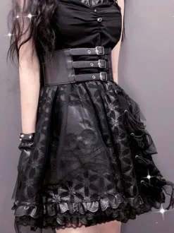Gothic Lolita Cummerbund Metal Details Grommets Metallic PU Leather Miscellaneous Black Lolita Accessories