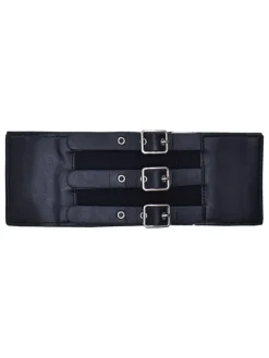 Gothic Lolita Cummerbund Metal Details Grommets Metallic PU Leather Miscellaneous Black Lolita Accessories