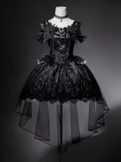 Gothic Lolita Dress Black Swan Train Strapless Jumper Dress With Choker And Headpiece Accessories