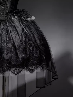 Gothic Lolita Dress Black Swan Train Strapless Jumper Dress With Choker And Headpiece Accessories