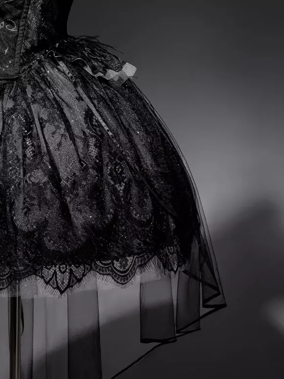 Gothic Lolita Dress Black Swan Train Strapless Jumper Dress With Choker And Headpiece Accessories