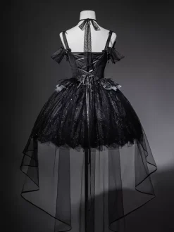 Gothic Lolita Dress Black Swan Train Strapless Jumper Dress With Choker And Headpiece Accessories