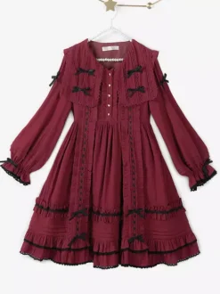 Gothic Lolita Dresses Bows Lace Color Block Black Black