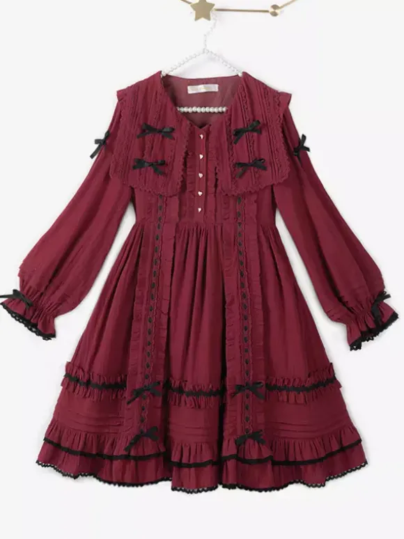 Gothic Lolita Dresses Bows Lace Color Block Black Black