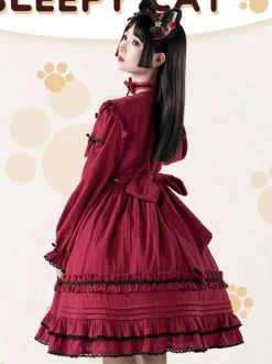 Gothic Lolita Dresses Bows Lace Color Block Black Black