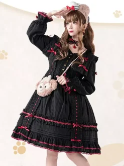 Gothic Lolita Dresses Bows Lace Color Block Black Black