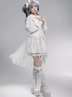 Gothic Lolita Dresses Bows Ruffles White White