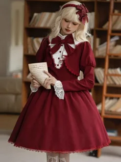 Gothic Lolita Dresses Bows Ruffles Burgundy Burgundy