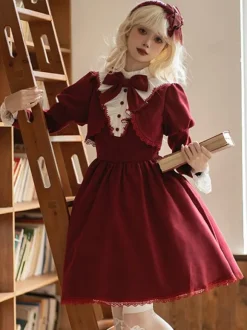 Gothic Lolita Dresses Bows Ruffles Burgundy Burgundy