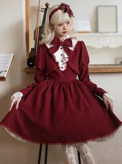 Gothic Lolita Dresses Bows Ruffles Burgundy Burgundy