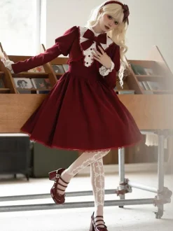 Gothic Lolita Dresses Bows Ruffles Burgundy Burgundy
