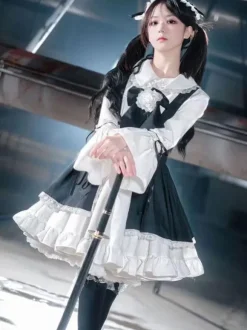 Gothic Lolita Dresses Flowers Ruffles Black Black