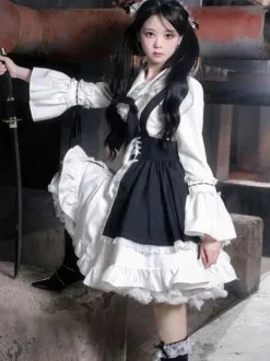 Gothic Lolita Dresses Flowers Ruffles Black Black