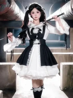 Gothic Lolita Dresses Flowers Ruffles Black Black