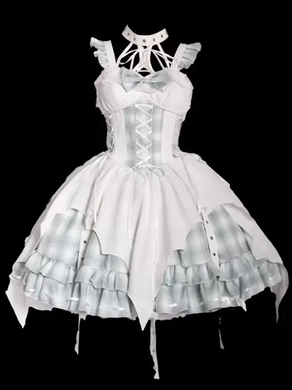 Gothic Lolita Dresses Grommets Lace Up Plaid Black Red