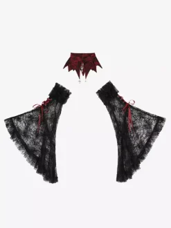 Gothic Lolita Dresses Lace Flowers Jacquard Burgundy Black & Red JSK