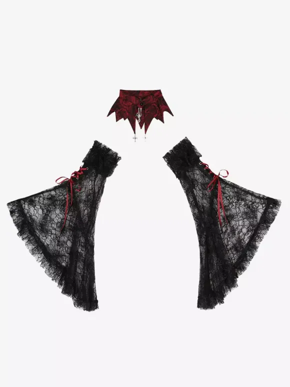 Gothic Lolita Dresses Lace Flowers Jacquard Burgundy Black & Red JSK