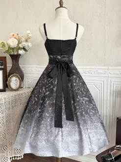 Gothic Lolita Dresses Lace Floral Print Black Black
