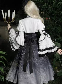 Gothic Lolita Dresses Lace Floral Print Black Black