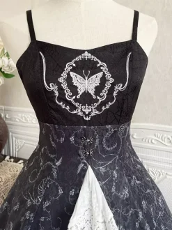 Gothic Lolita Dresses Lace Floral Print Black Black