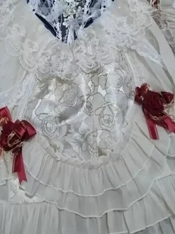Gothic Lolita Dresses Lace Ruffles Color Block Ecru White Ecru White