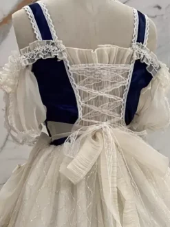 Gothic Lolita Dresses Lace Ruffles Color Block Ecru White Ecru White