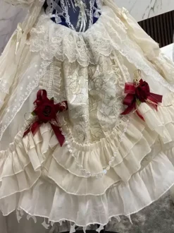 Gothic Lolita Dresses Lace Ruffles Color Block Ecru White Ecru White