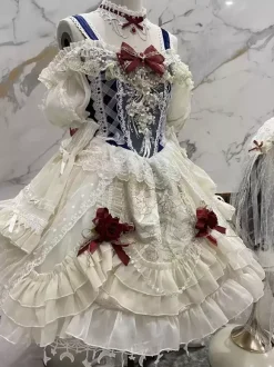 Gothic Lolita Dresses Lace Ruffles Color Block Ecru White Ecru White