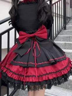 Gothic Lolita Dresses Lace Up Lace Color Block Pink Light Sky Blue JSK
